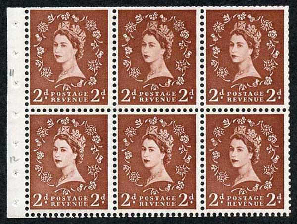 SB78 2d Light Red Brown Booklet Pane Wmk Edward Upright Average Perfs U/M