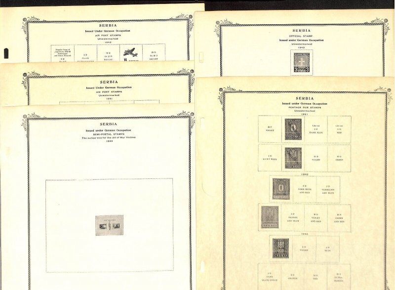 Serbia German Occupation Stamp Collection, 13 Scott Specialty Pages, 1941-43