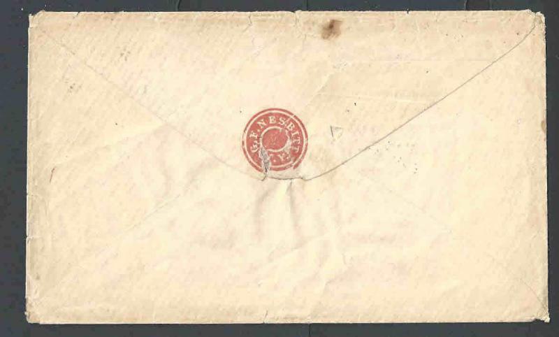 1853 U1 Used Entire Die 1 3c Red On White Nesbitt Seal On Back UPSS #2a See Info