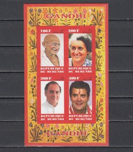 Burundi, 2009 issue. India Personalities & Gandhi, IMPERF sheet of 4. ^