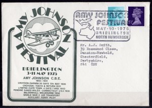 Great Britain 1975 AMY JOHNSON FESTIVAL,BRIDLINGTON SPECIAL COVER AVIATION