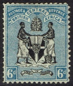 BRITISH CENTRAL AFRICA 1896 ARMS 6D WMK CROWN CA