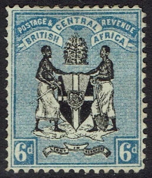 BRITISH CENTRAL AFRICA 1896 ARMS 6D WMK CROWN CA