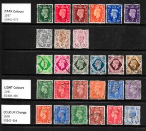 GB KGVI The Three Definitive Sets Dark, Light & Col Change. SG462-508, CDS USED