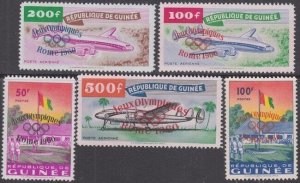 GUINEA Sc#201-2,C24-6 CPL MNH w/AIRMAIL SET of 5 ROME 1960 OLYMPICS w/OVERPRINTS