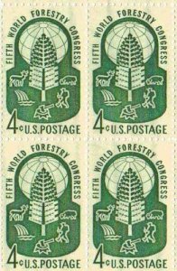 1960 World Forestry Congress Block of 4 4c Postage Stamps, Sc# 1156, MNH, OG