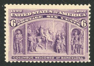 US Stamp #235 Columbian Expo 6c - MNH - CV $150.00 - Writing on Back