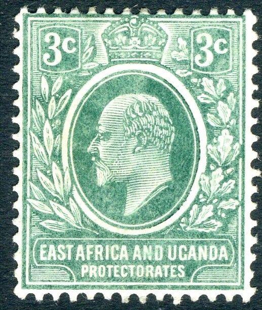 EAST AFRICA & UGANDA-1907-08 3c Blue-Green Sg 35a  MOUNTED MINT V14921