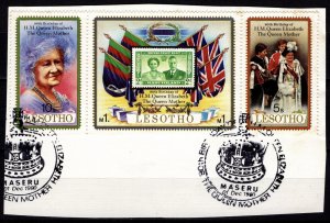 Lesotho 1980 80th Birthday of Queen Mother, se-tenant strip [Used on piece]