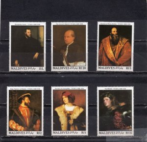 MALDIVES 1989 PAINTINGS BY TITIAN SET OF 6 STAMPS MNH