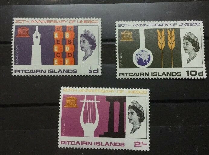 Pitcairn Islands Sc# 64-66 UNESCO 1966 Complete Set MNH