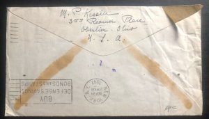 1940 Oberlin OH USA Airmail Cover to France Returned Service Suspended Due To Wa