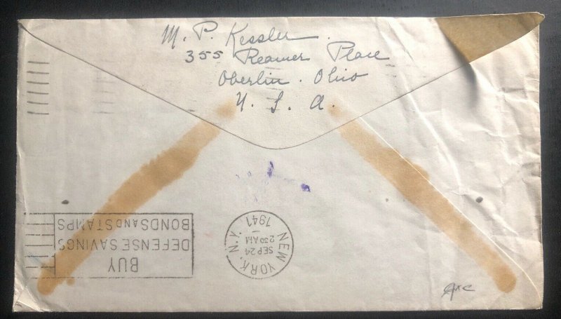 1940 Oberlin OH USA Airmail Cover to France Returned Service Suspended Due To Wa