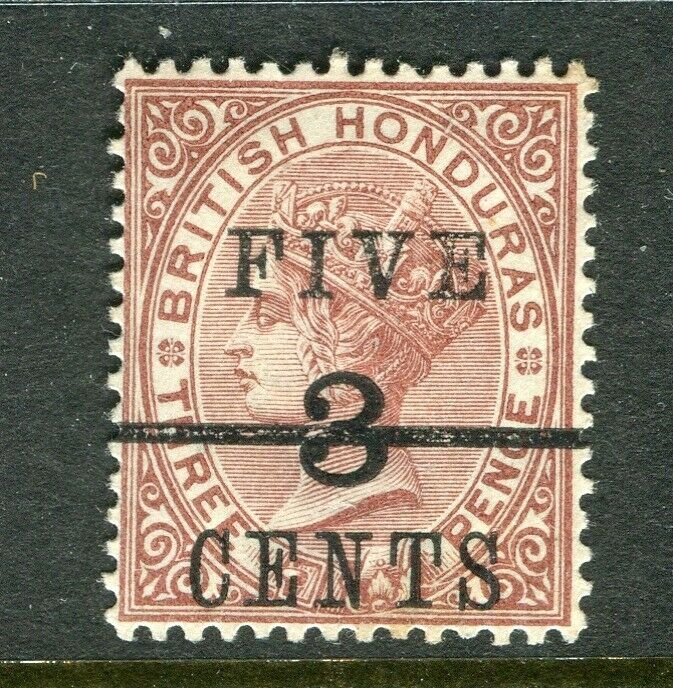 BRITISH HONDURAS; 1891 surcharged QV issue Mint hinged Shade of FIVE 3 CENTS 