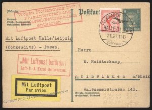 Germany 1927 Halle Kassel Airmail Cover USED 110158