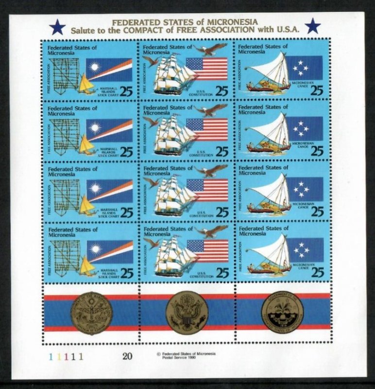 Micronesia 1990 -US Joint Issue - Sheet of 12 Stamps - Scott #124-6 - MNH