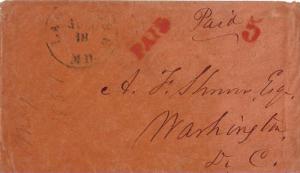 United States Maryland Baltimore, Md. 1851 blue serifed cds  ms Paid and red ...