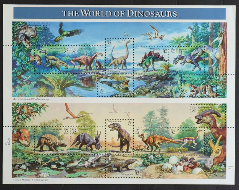 U.S. Mint Stamp Scott #3136 32c Dinosaurs. Never Hinged. Post Office Fresh!