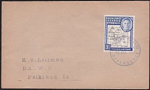 FALKLAND Is DEPS 1946 GVI 3d Map on cover South Georgia cds................B2931