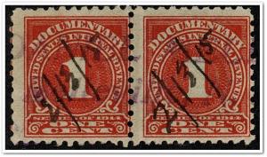 R207 1¢ Documentary Stamp Pair (1914) Used