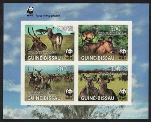 Guinea-Bissau WWF Defassa Waterbuck 4 Imperf stamps in block 2*2 Logo 2008