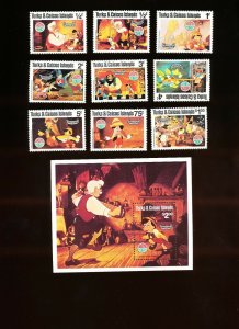 TURKS & CAICOS ISLANDS - Sc 442-451 VFMNH. DISNEY - Pinocchio, Christmas - 1980