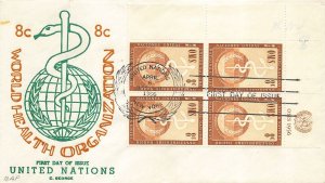 UN #43/44 WHO 1956 - C. George - Inscription Bl`s 4