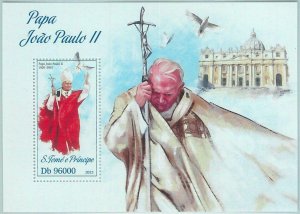 M1633 - S TOME & PRINCIPE, ERROR, 2013 MISPERF SHEET: Pope John Paul II, Vatican