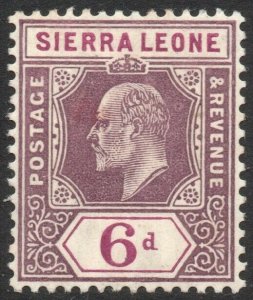 SIERRA LEONE-1908 6d Dull & Bright Purple Sg 107 LIGHTLY MOUNTED MINT V42943