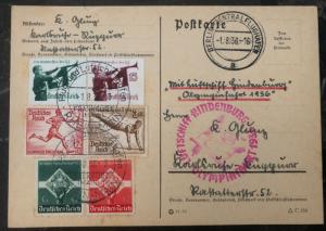 1936 Frankfurt Germany Hindenburg LZ 129 Zeppelin Olympics Postcard Cover Mixed