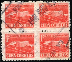 CUBA #RA34, USED BLOCK OF 4 - 1957 - CUBA495NS10