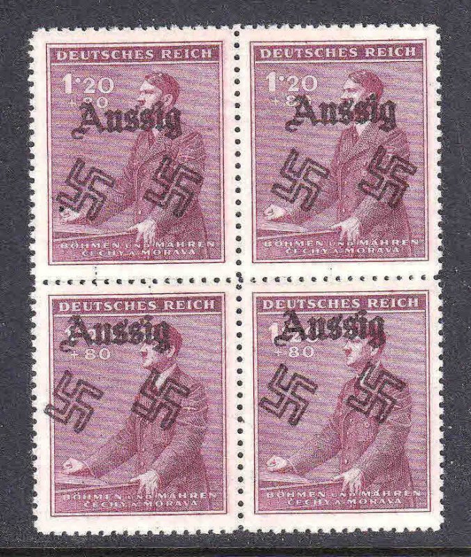 BOHEMIA & MORAVIA B11 BLOCK OF 4 AUSSIG OVERPRINT OG NH U/M VF