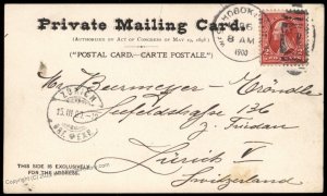 USA 1900 Grants Tomb Private Mailing Card Switzerland 2c Stamp Transatlant 81965