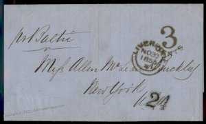 England Britain 1855 New York USA Transatlantic Stampless Cover 77671