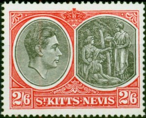 St Kitts Nevis 1945 2s6d Black & Scarlet SG76ab P.14 Ordin Fine LMM