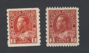 2x Canada WW1 Admiral MNH Stamps; #127-2c Coil #184-3c VF  Guide Value = $85.00