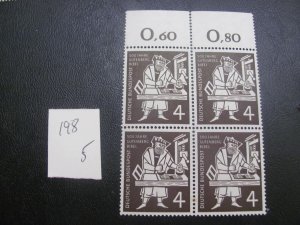 GERMANY 1954 MNH MI. 198 MARGIN BLOCK SET XF (263) ALL MARGIN #s OR CM
