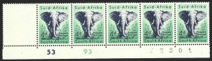 1954 South Africa Animal 4d Scott #205 Sheet Corner STRIP F/VF-H-