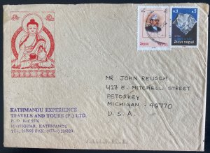 1993 Kathmandu Nepal Travel Agency cover To Petoskey MI Usa With Card