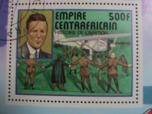 ​CENTRAL AFRICA-1977- CHARLES LINDBERGH & SPIRIT OF ST.LOUIS-CTO S/S VERY FINE