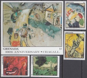 GRENADA Sc #1445-8, 1490 MNH SET & S/S OF MARC CHAGALL PAINTINGS