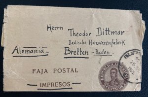 1909 Buenos Aires Argentina Stationery Wrapper Cover To Bretten Germany