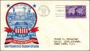 Scott 922 3 Cents Railroad Staehle FDC Typed Address San Francisco Planty 922-9