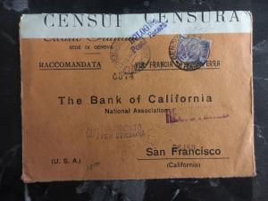 1916 Italy Cover to San Francisco USA Perfin Stamp The Bank Of California