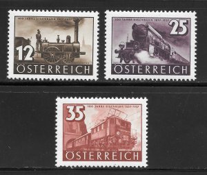 Austria Scott 385-87 MNHOG - 1937 Austrian Railways Centenary - SCV $15.00