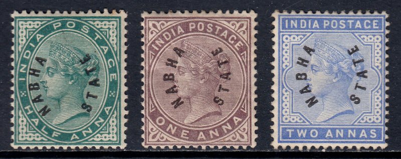 INDIA (NABHA STATE) — SCOTT 1//3 — 1885 QV ISSUE — MH — SCV $126