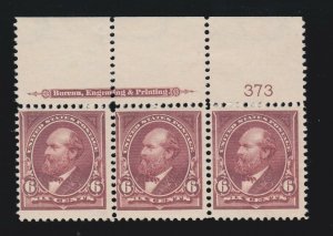 US 282 6c Garfield Mint Top Plate #373 Strip of 3 F-VF OG NH SCV $475 (001)