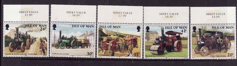 Isle of Man-Sc#628-32-unused NH set-Steam-Powered Vehicles-1995-