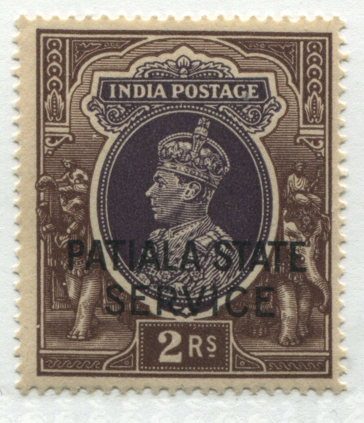 India KGVI 1938 2 rupees overprinted Patiala State Service mint o.g ...