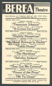 1943 BEREA THEATRE OH SHOWING SLIGHTLY DANGEROUS W/L TURNER & R YOUNG ETC